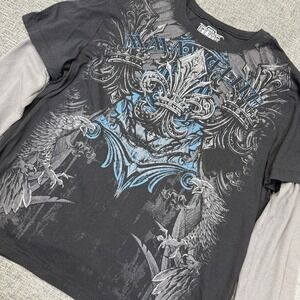 MMA Elite Graphic T Shirt Mens 2XL Layered Long Sleeve Black Affliction Eagle